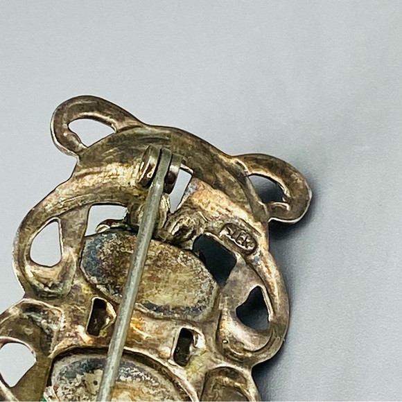 Vintage Art Nouveau Sterling Silver Pin Chrysoprase Stone - Picture 12 of 16